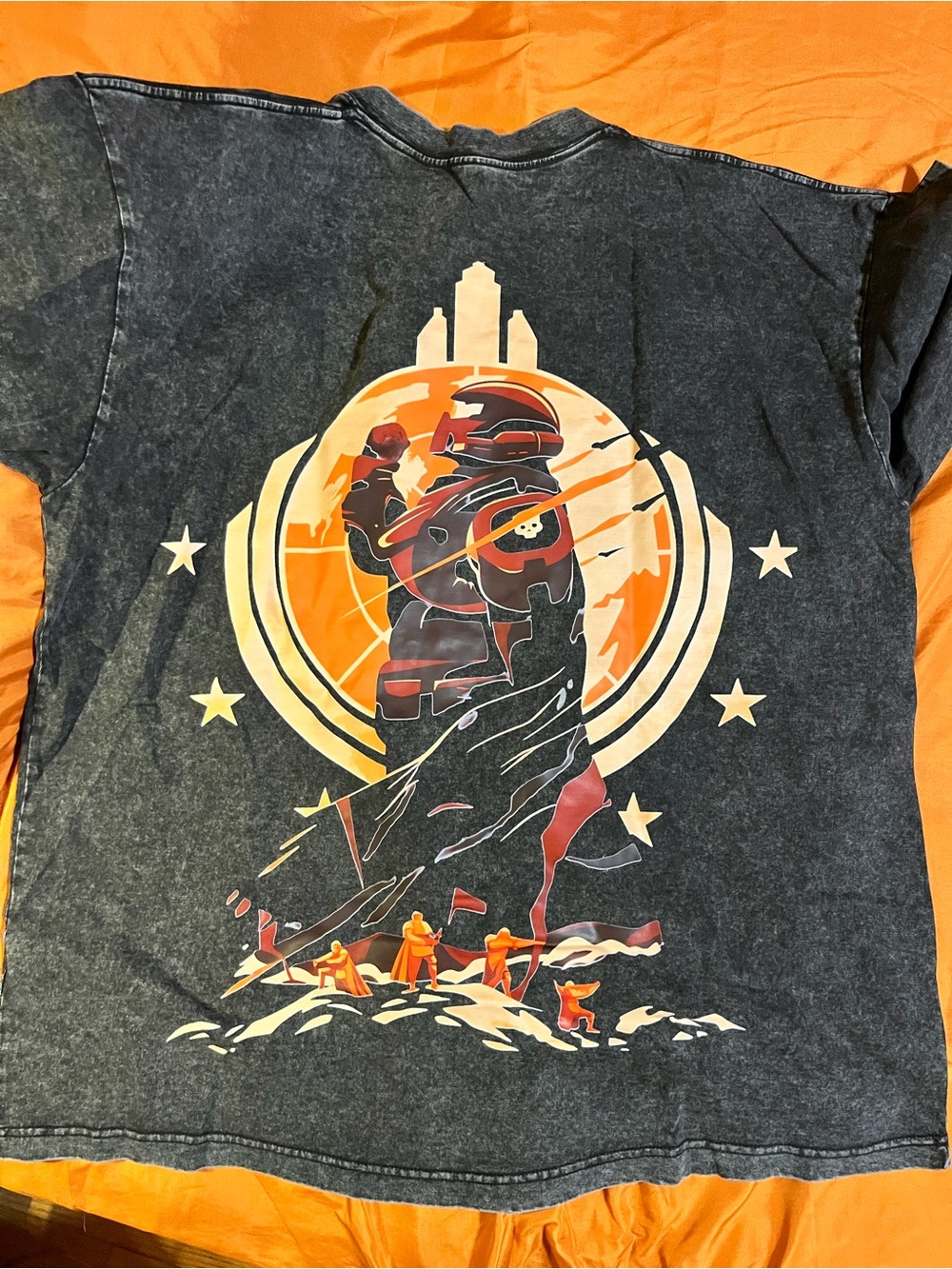 Graphic Sci‑Fi Crewneck T‑Shirt - Black with Orange Print